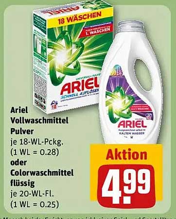 Ariel Vollwaschmittel Pulver und Colorwaschmittel flüssig