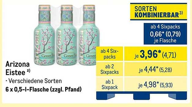 Arizona Eistee - verschiedene Sorten, 6 x 0,5-l-Flasche (zzgl. Pfand)