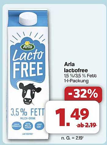 Arla Lactofree 1,5 % / 3,5 % Fett, 1-Liter-Packung