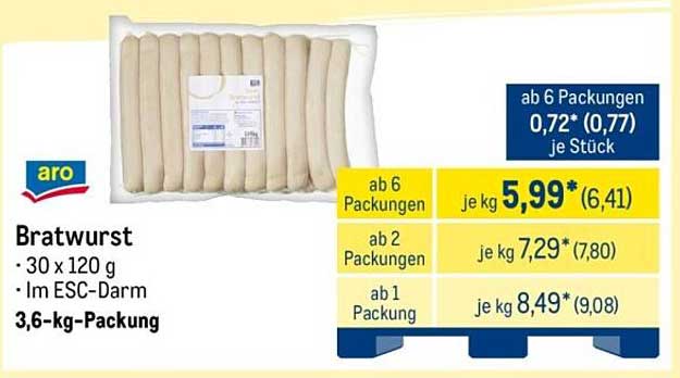 ARO Bratwurst 3,6 kg - Perfekt für Grillabende und Partys