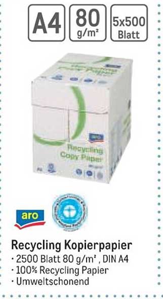 aro Recycling Kopierpapier A4, 80 g/m², 2500 Blatt