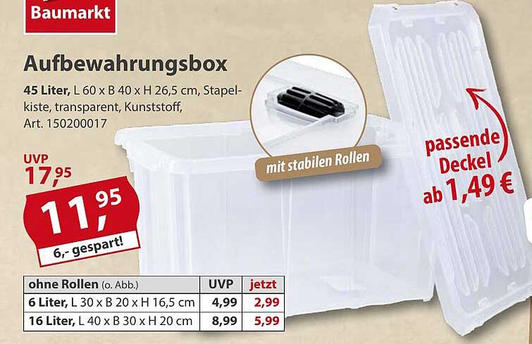 Aufbewahrungsbox 45 Liter transparent mit stabilen Rollen