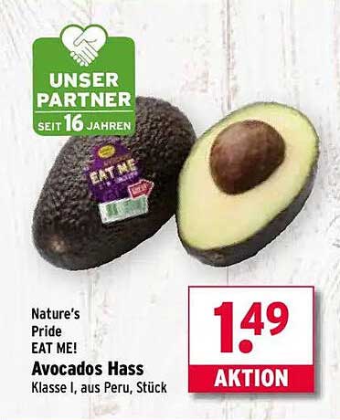 Avocados Hass Klasse I, aus Peru, Stück