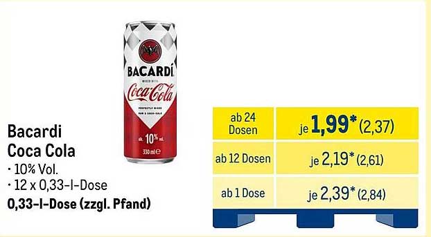 Bacardi Coca Cola 0,33 l Dose - jetzt zum besten Preis!
