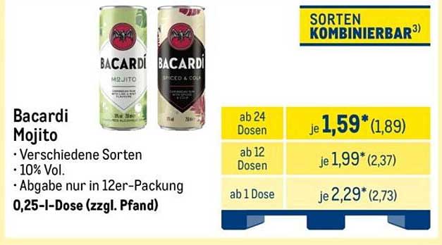 Bacardi Mojito – Verschiedene Sorten 0,25 l Dose