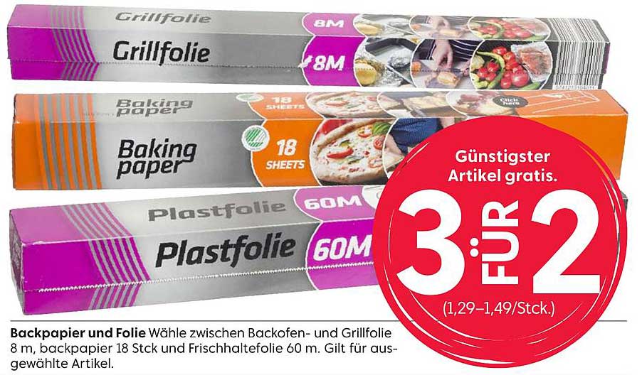 Backpapier und Folie - 3 für 2 Angebot