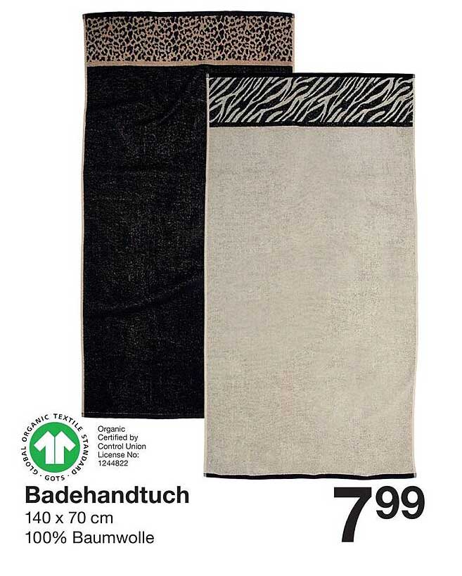 Badehandtuch 140 x 70 cm aus 100% Baumwolle für nur 5,49 €