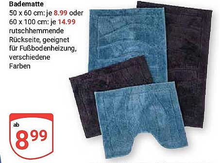 Badematte 50 x 60 cm für 8,99 Euro oder 60 x 100 cm für 14,99 Euro
