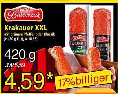 Balcerzak Krakauer XXL mit grünem Pfeffer oder Klassik