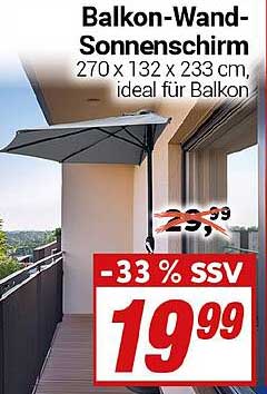 Balkon-Wand-Sonnenschirm 270 x 132 x 233 cm, ideal für Balkon