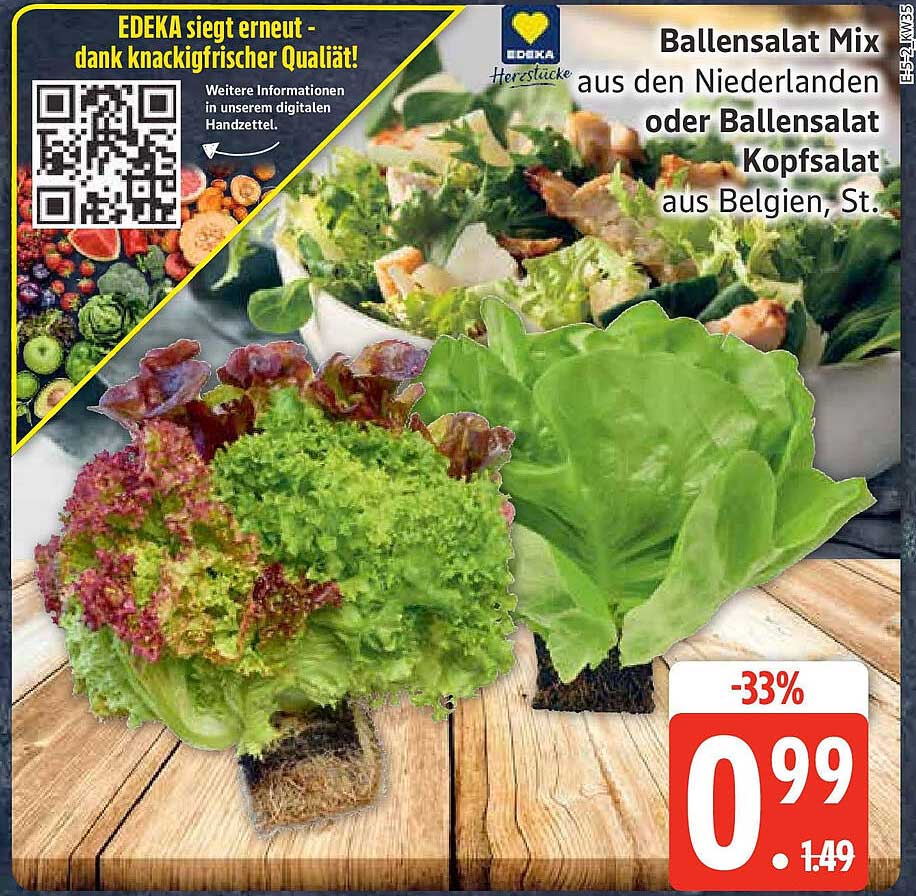 Ballensalat Mix aus den Niederlanden oder Ballensalat Kopfsalat aus Belgien, St.