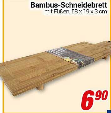 Bambus-Schneidebrett mit Füßen, 58 x 19 x 3 cm