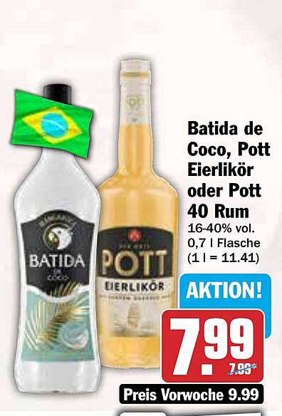 Batida de Coco, Pott Eierlikör oder Pott Rum 40 - 0,7 l