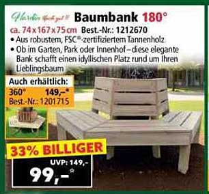 Baumbank 180° aus FSC-zertifiziertem Tannenholz