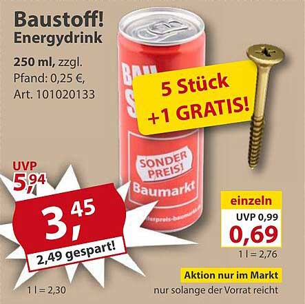 Baustoff! Energydrink 250 ml, zzgl. Pfand