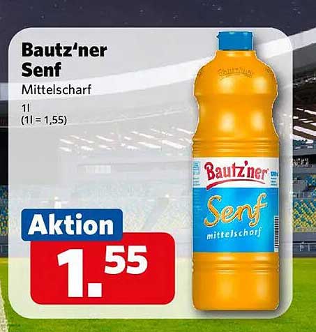 Bautz'ner Senf Mittelscharf - 1,1l Flasche zum Aktionspreis