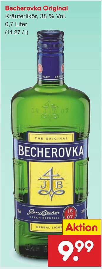 Becherovka Original Kräuterlikör, 0,7 Liter