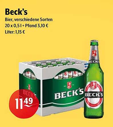 Beck's Bier, verschiedene Sorten 20 x 0,5 l + Pfand 3,10 €
