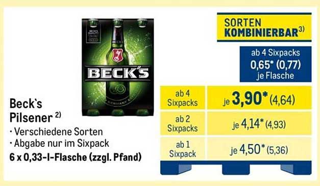 Beck's Pilsener – 6 x 0,33-l-Flasche (zzgl. Pfand)