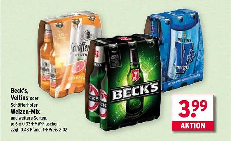 Beck's, Veltins oder Schönhofer Weizen-Mix - 6 x 0,33 l-Flaschen