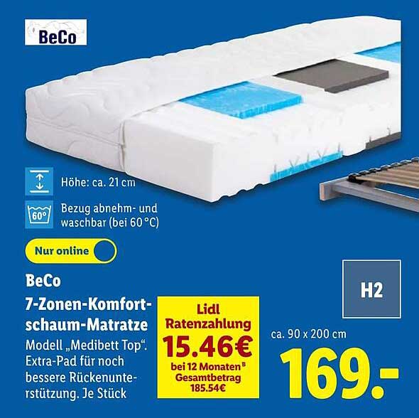 BeCo 7-Zonen-Komfortschaum-Matratze Modell „Medibett Top“