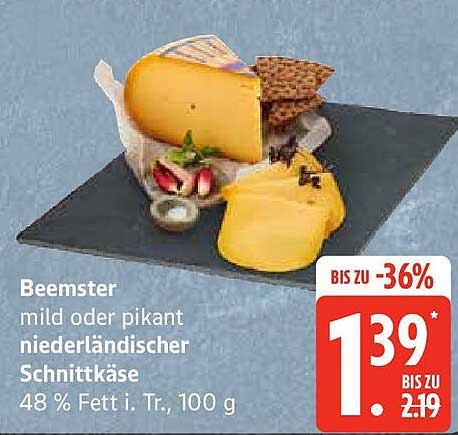 Beemster mild oder pikant niederländischer Schnittkäse 48 % Fett, 100 g