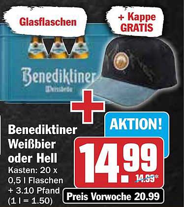 Benediktiner Weißbier oder Hell mit Gratis Kappe
