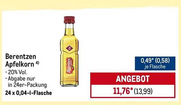Berentzen Apfelkorn 24 x 0,04 l-Flasche