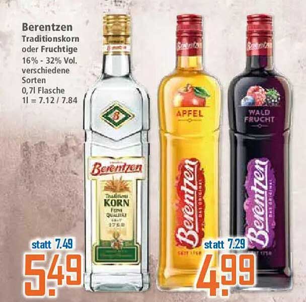 Berentzen Traditionskorn oder Fruchtige 0,7l – verschiedene Sorten