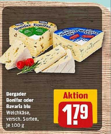 Bergader Bonifaz oder Bavaria blu Weichkäse, versch. Sorten, je 100 g