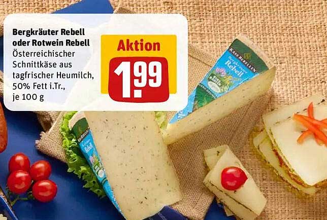 Bergkräuter Rebell oder Rotwein Rebell - Österreichischer Schnittkäse aus tagfrischer Heumilch, 50% Fett i.Tr., je 100 g