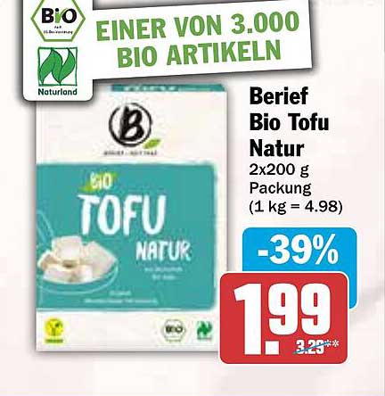 Berief Bio Tofu Natur 2x200 g Packung