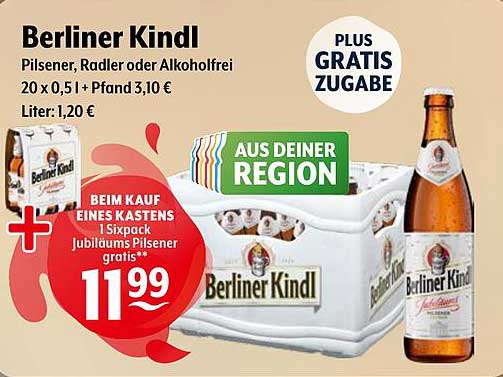 Berliner Kindl Pilsener, Radler oder Alkoholfrei - 20 x 0,5 l zum Aktionspreis!