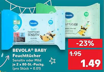 BEVOLA® BABY Feuchttücher Sensitiv oder Mild je 2 x 80-St.-Pack.