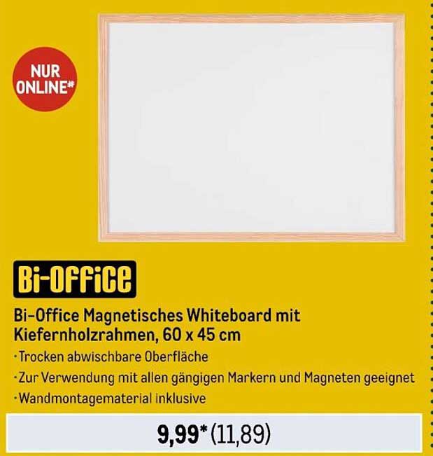 Bi-Office Magnetisches Whiteboard mit Kiefernholzrahmen, 60 x 45 cm