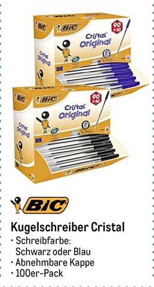 BIC Kugelschreiber Cristal – 100er-Pack in Schwarz oder Blau
