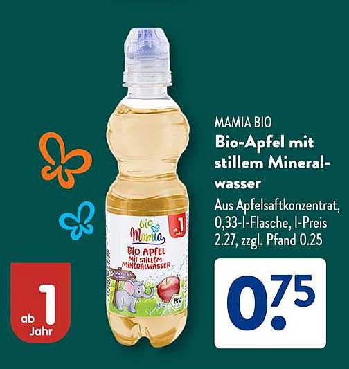 Bio-Apfel mit stillem Mineralwasser von Mamia