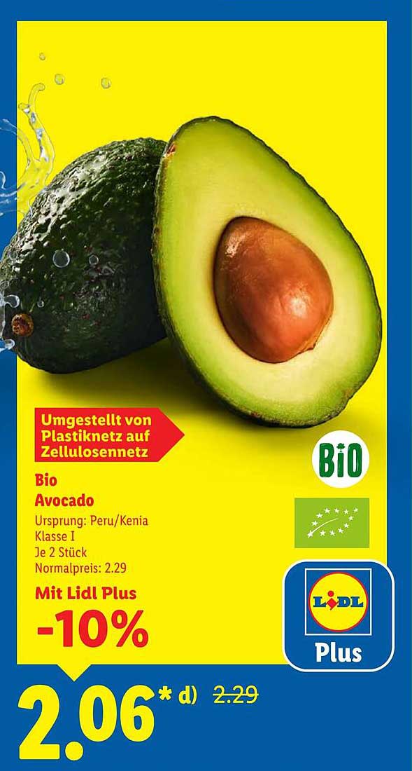 Bio Avocado – 2 Stück auf Zellulosennetz umgestellt