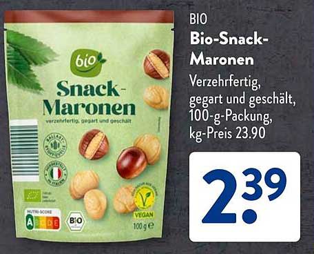BIO Snack-Maronen, verzehrfertig, gegart und geschält, 100-g-Packung
