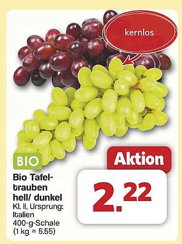 Bio Tafeltrauben hell/ dunkel 400-g-Schale