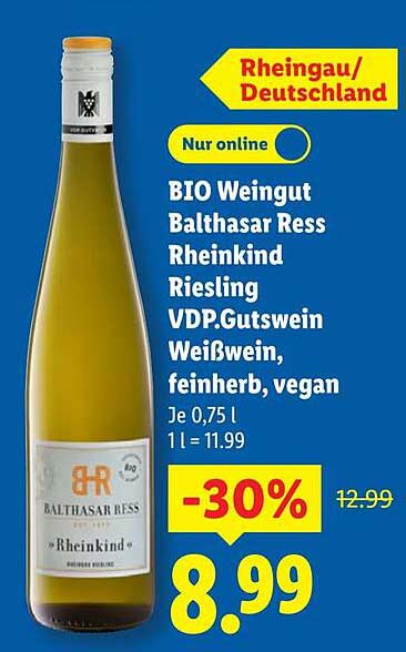 BIO Weingut Balthasar Ress Rheinkind Riesling VDP. Gutswein Weißwein, 0,75 l
