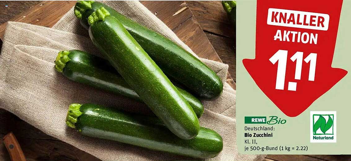 Bio Zucchini Kl. II je 500-g-Bund (1 kg = 2,22)