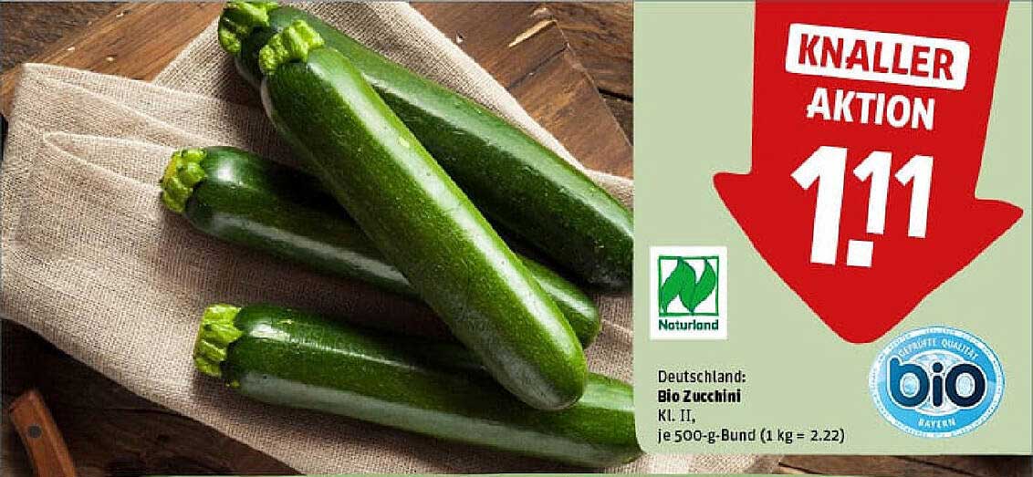 Bio Zucchini Kl. II, je 500-g-Bund