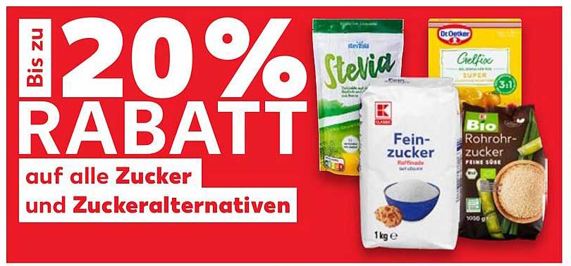 Bis zu 20% Rabatt auf alle Zucker und Zuckeralternativen