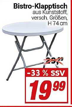 Bistro-Klapptisch aus Kunststoff, verschiedene Größen, H 74 cm