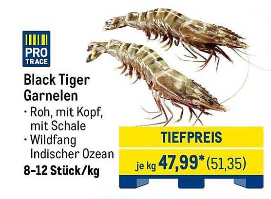 Black Tiger Garnelen - Roh, mit Kopf, mit Schale