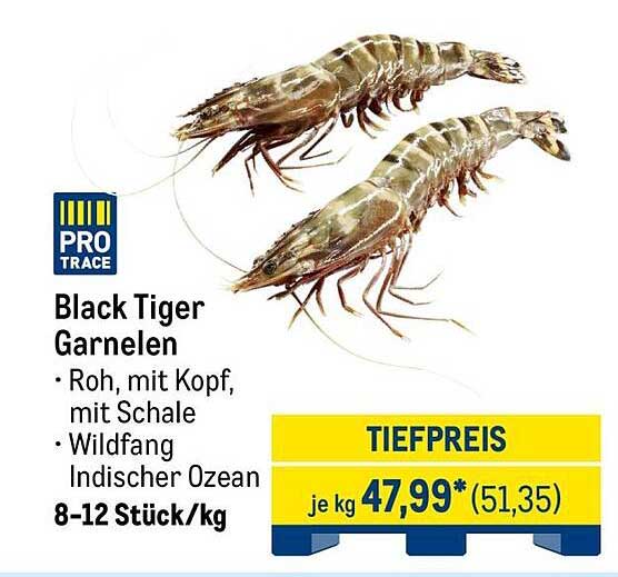 Black Tiger Garnelen - Roh, mit Kopf, mit Schale