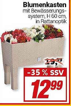Blumenkasten mit Bewässerungssystem, H 60 cm, in Rattanoptik