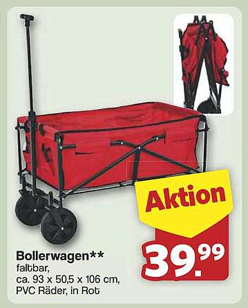 Bollerwagen – faltbar, ca. 93 x 50,5 x 106 cm, PVC Räder, in Rot
