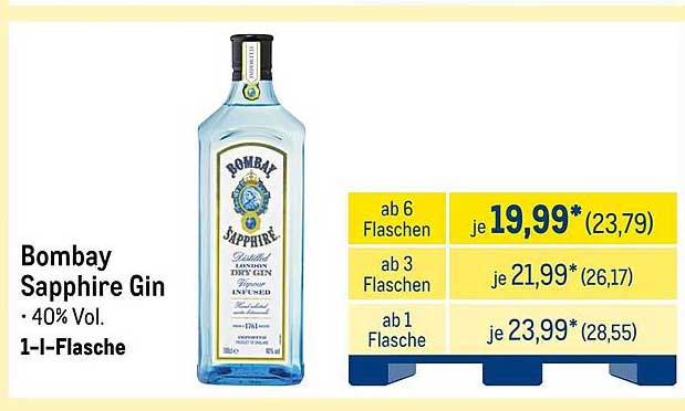 Bombay Sapphire Gin 1-Liter-Flasche - 40% Vol.